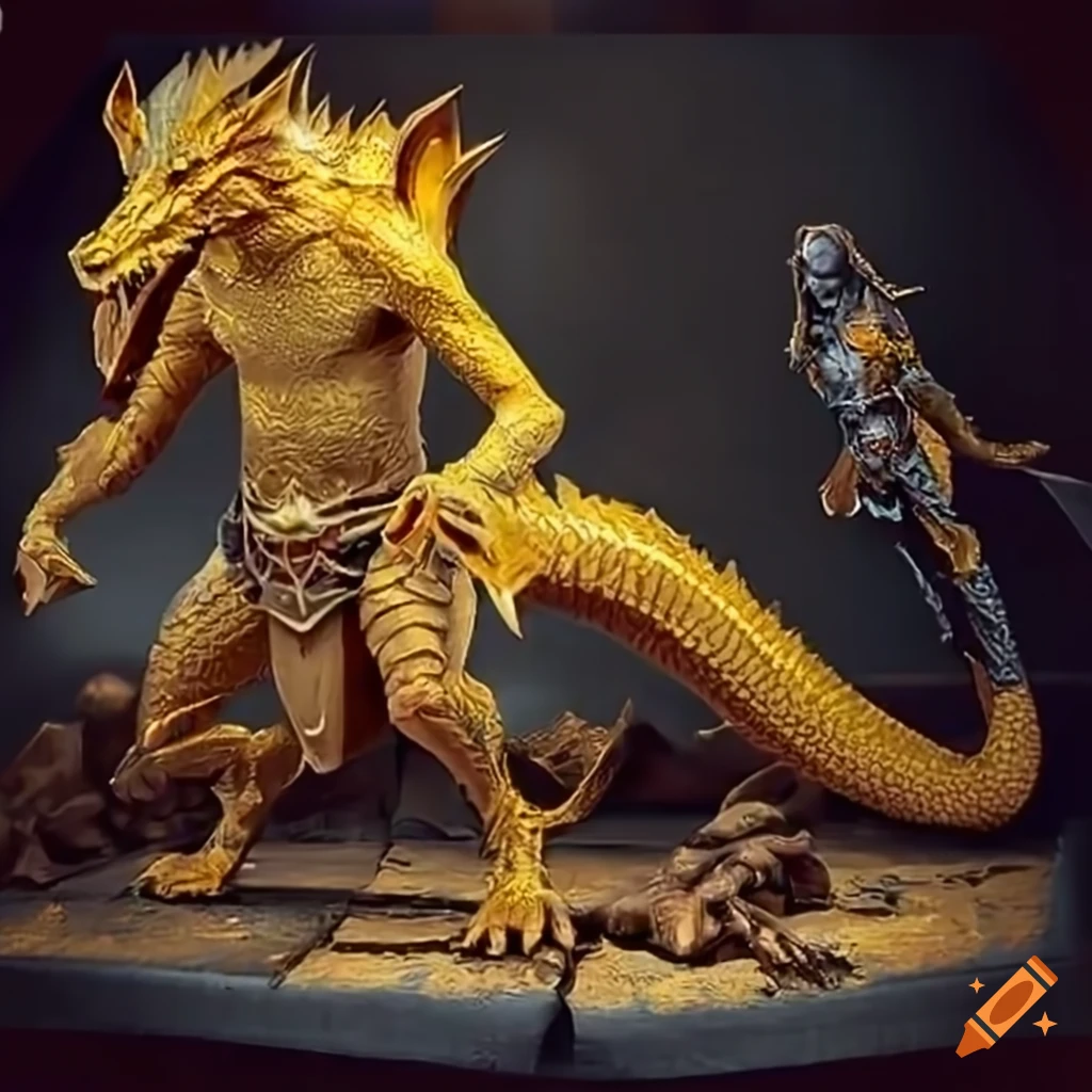 Emaciated golden dragonborn sorcerer casting psionic magic