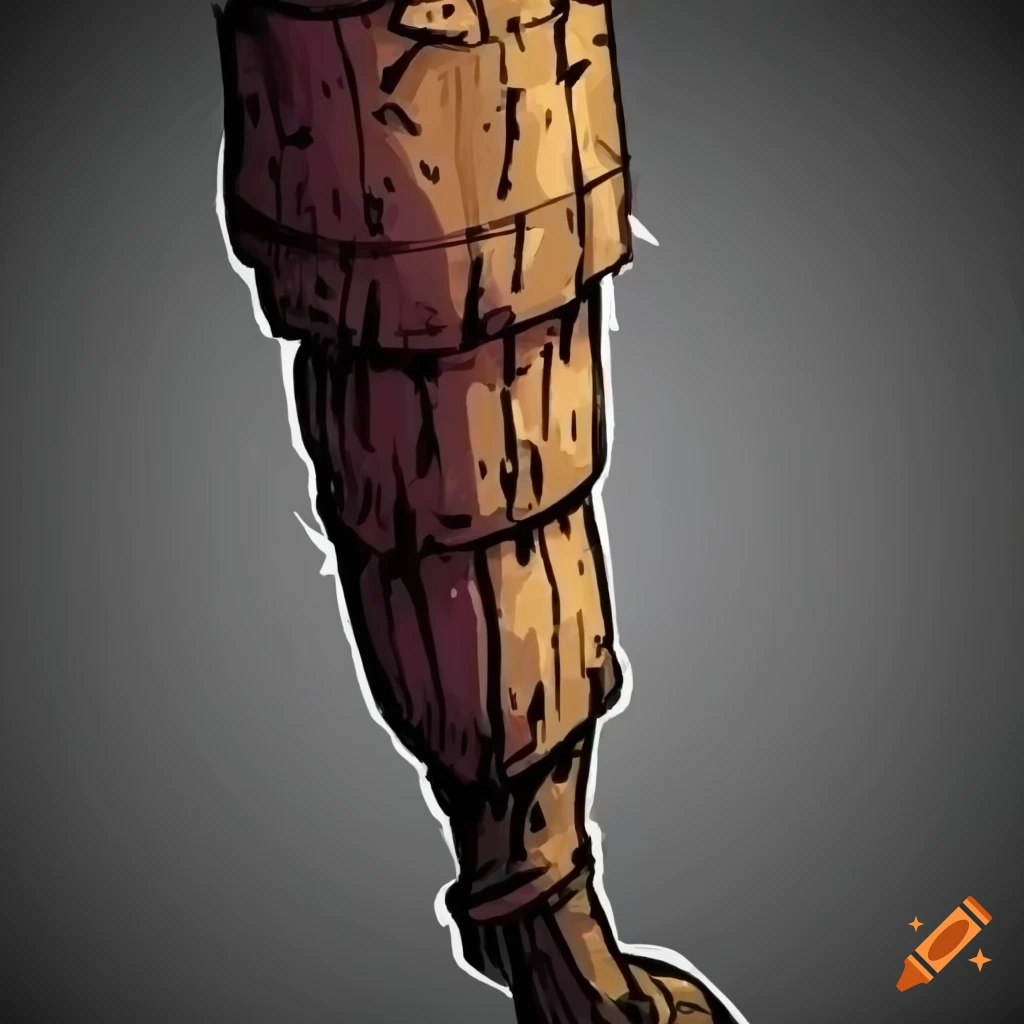 Detailed drawing of a wooden leg in Darkest Dungeon style