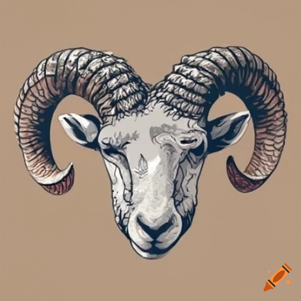 Ram sheep head etch vector