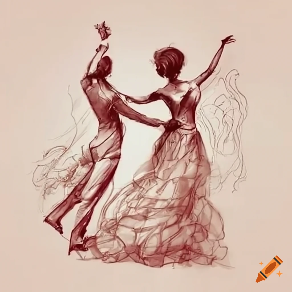 Elegant couple dancing in a ornate ballroom