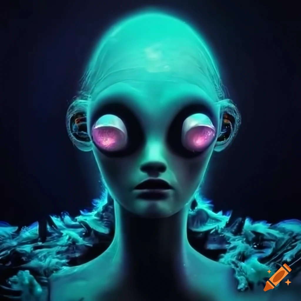 Surrealist aliens inside an asymetric organic spaceship with vintage 1960s Christmas show featuring The Fabulettes band