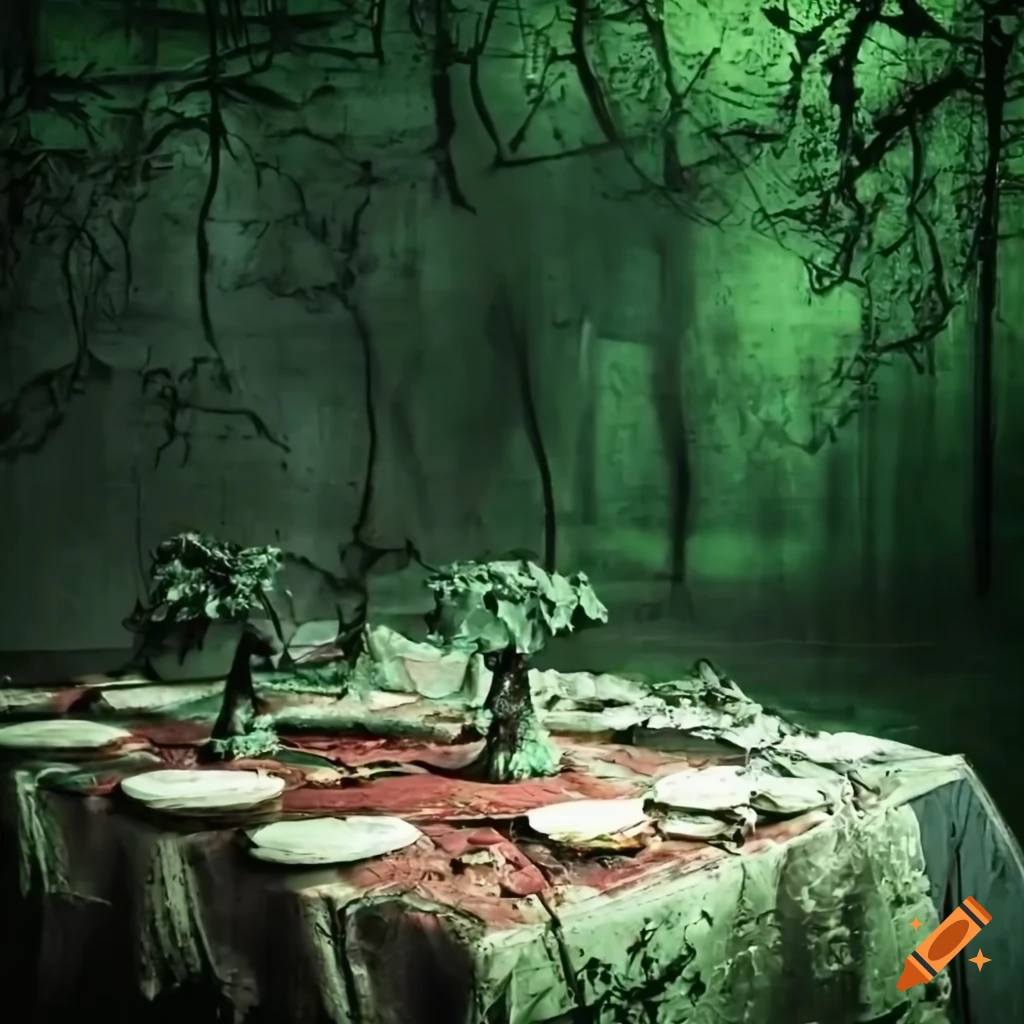 Decayed and overgrown long party table