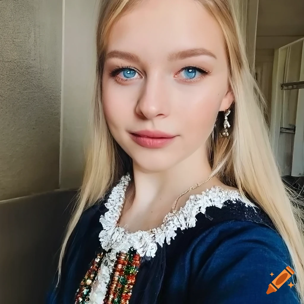 Realistic portrait of a girl with nordic features and a friendly smile