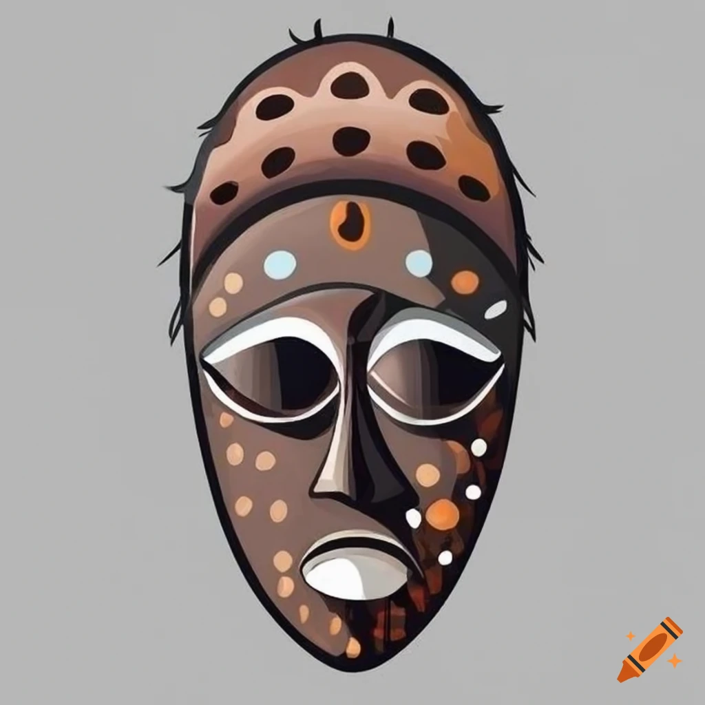African tribal mask depicted in a cartoon art style
