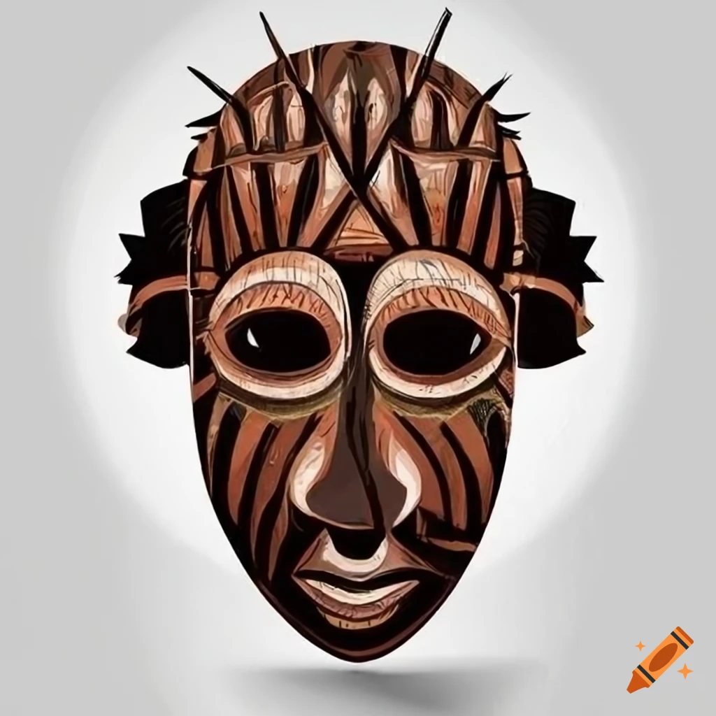African tribal mask depicted in a cartoon art style
