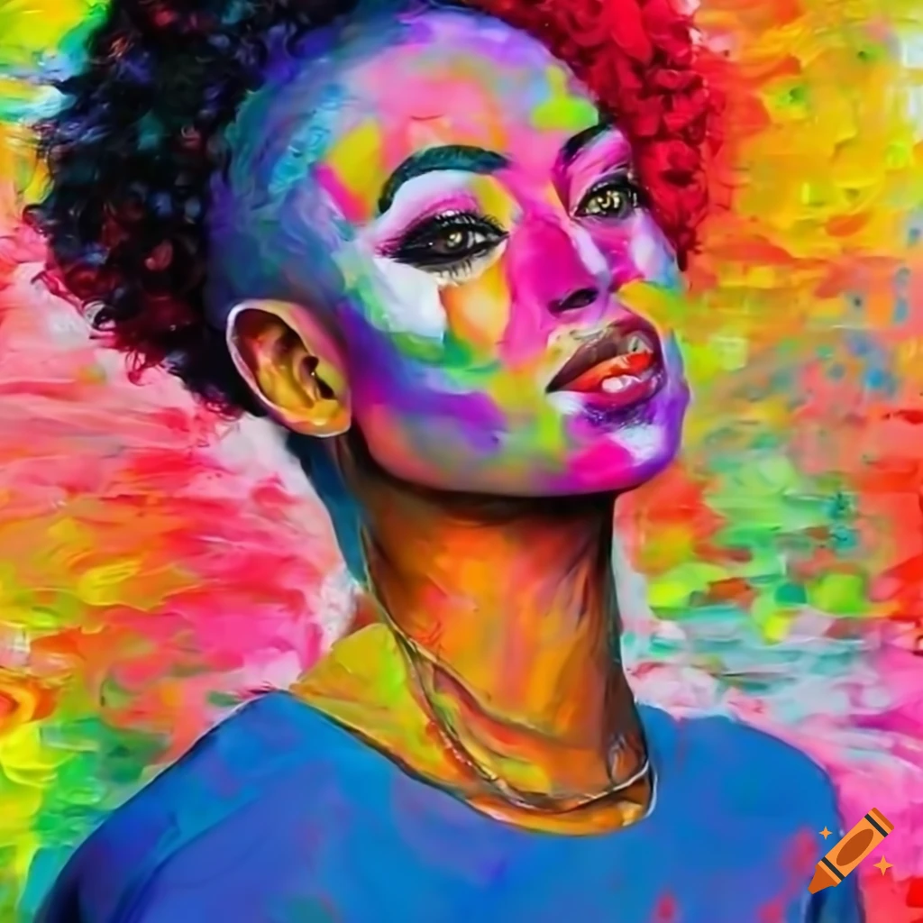 Portrait of a confident African American woman with shaved hairstyle and vibrant makeup