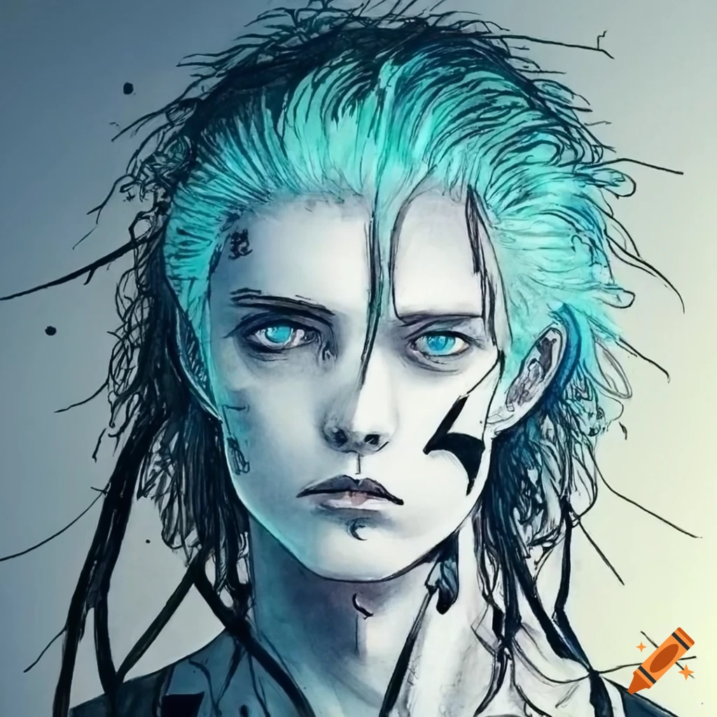 Shimmering high-tech male cyborg inspired by Yoshitaka Amano and ...