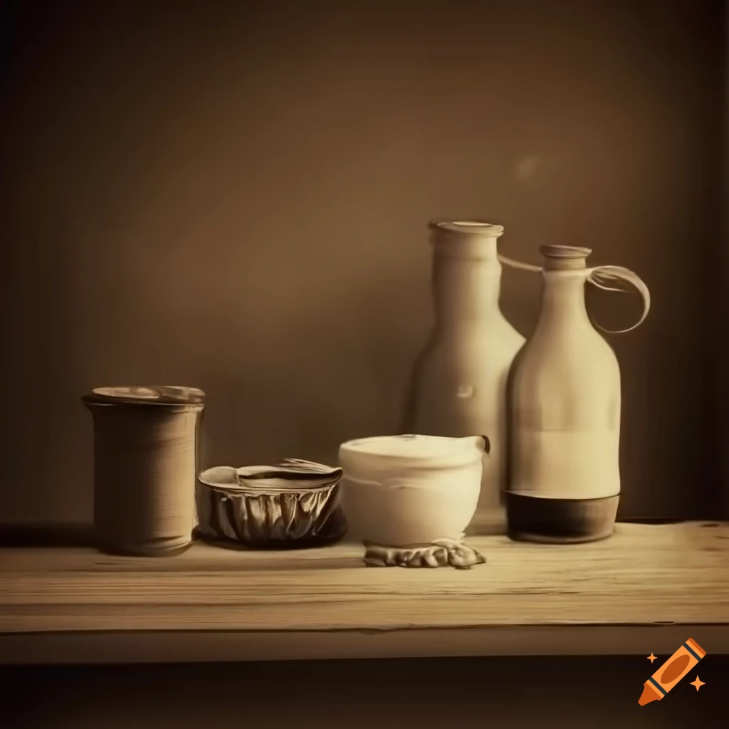 Vintage pantry scene in old photo style from the 1930s