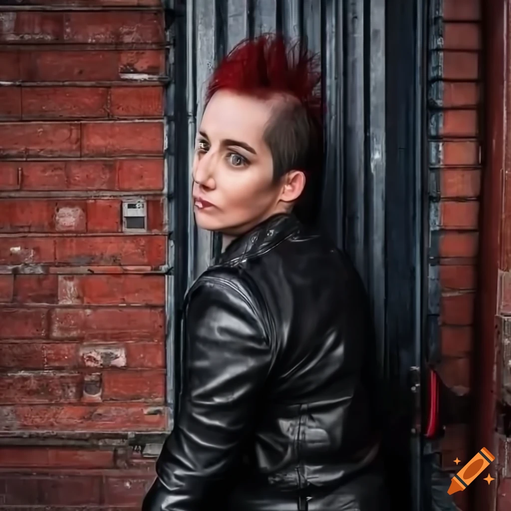 English punk-rocker woman with mohawk hairstyle and leather outfit ...