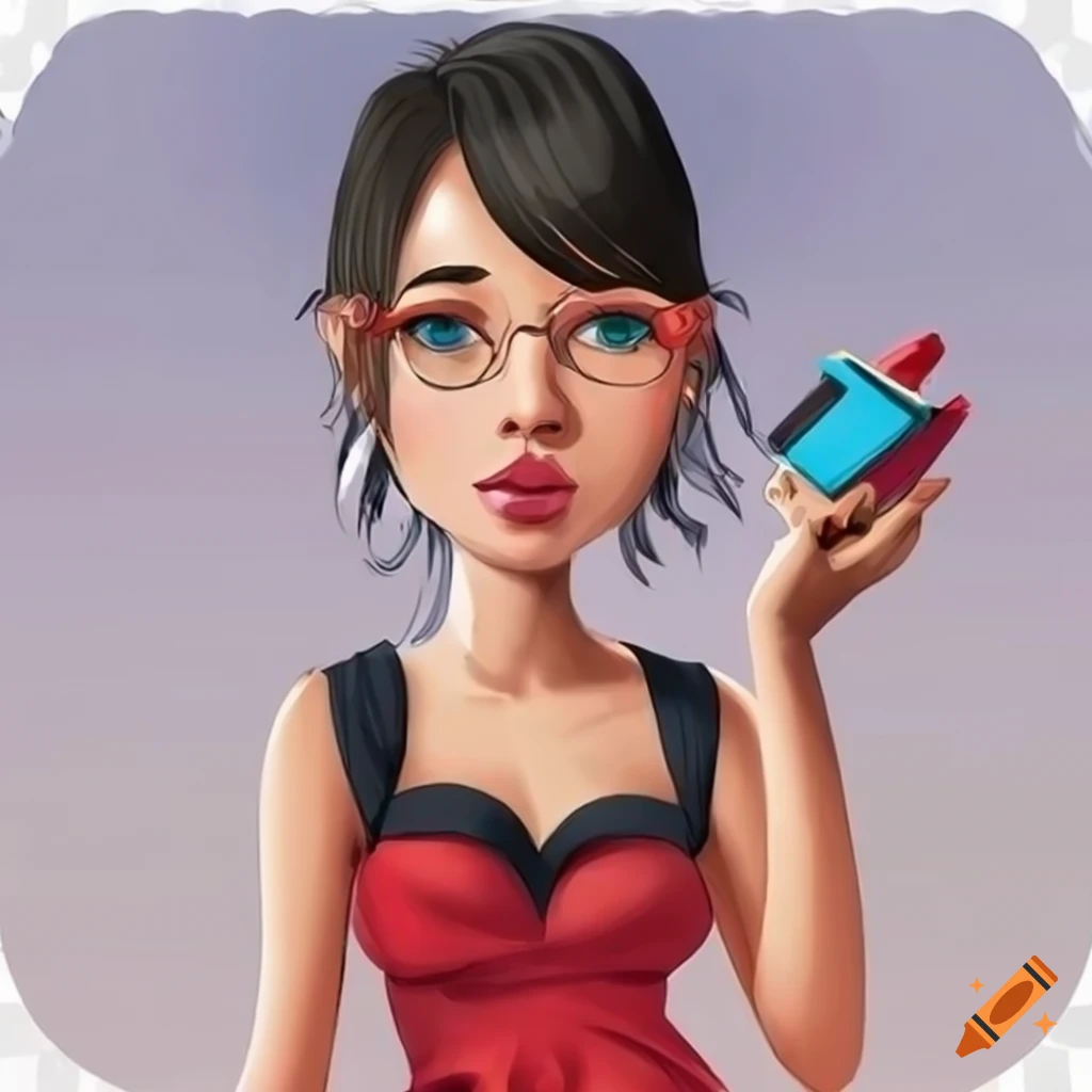 German female student in cartoon style