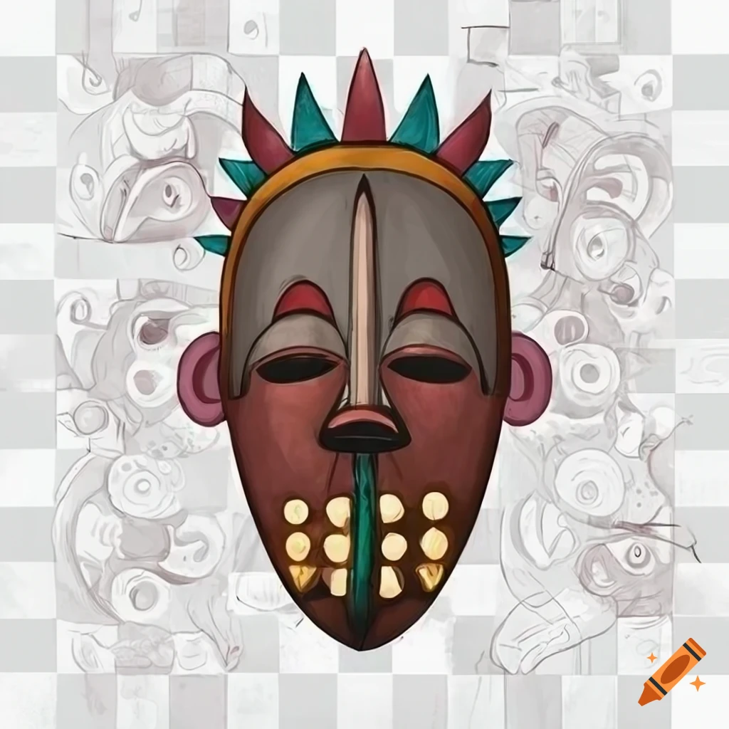 African tribal mask depicted in cartoon art style