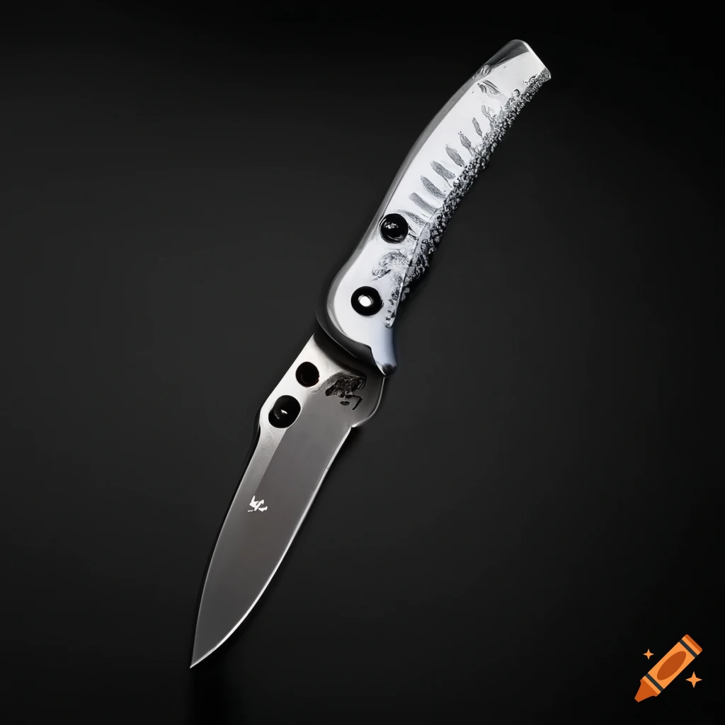 Spyderco jackknife scalpel on a dark steel table in a futuristic Japanese style setting