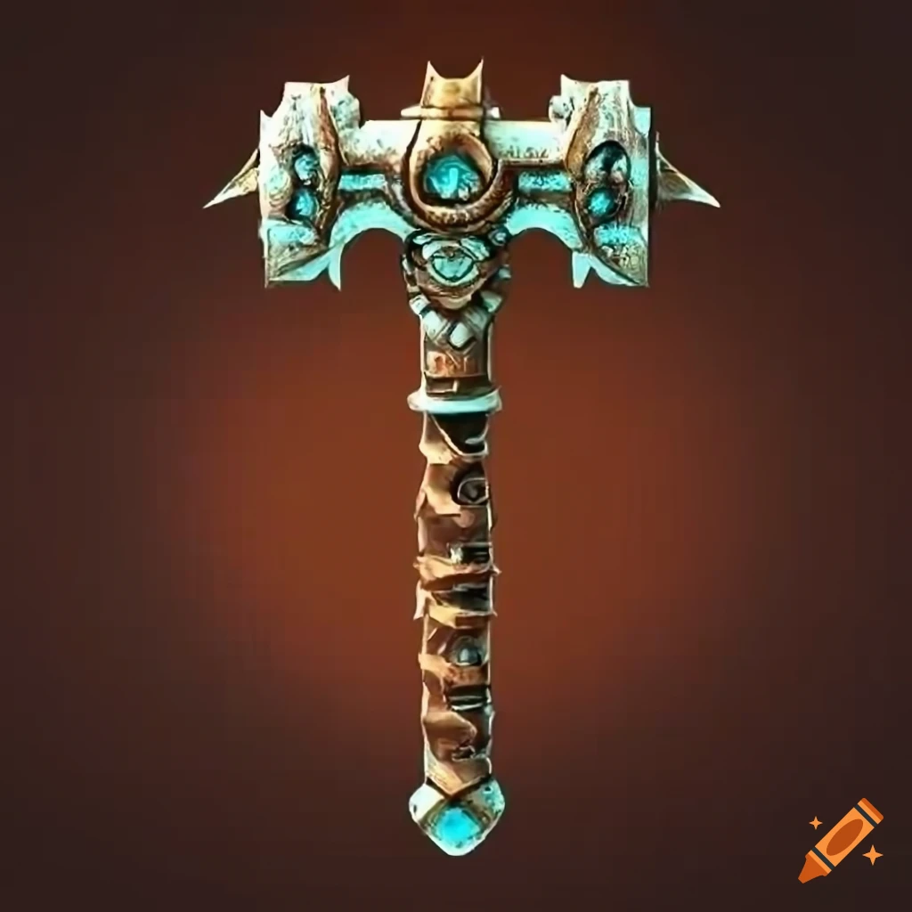 Powerful battle-worn hammer emitting divine heat and energy