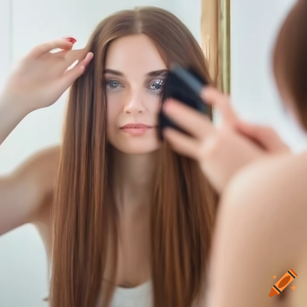 Young woman capturing her reflection in a modern mirror