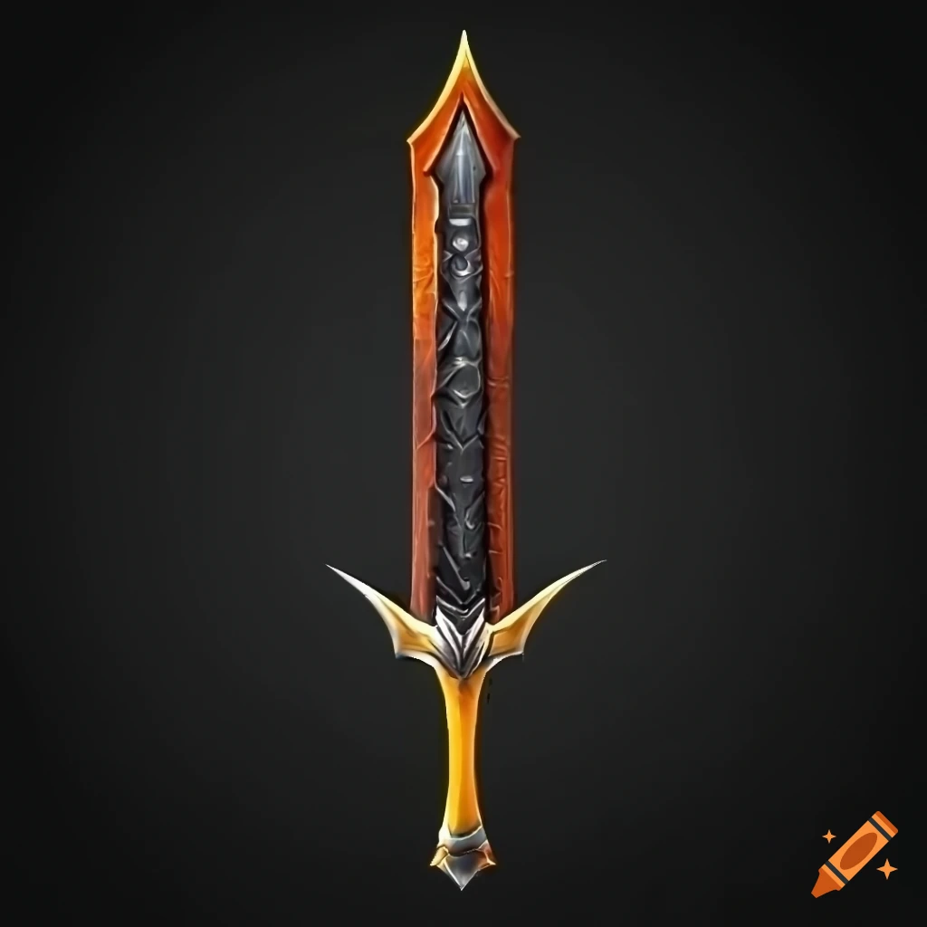 Mythic straight elite sword weapon on black background with vertical symmetry