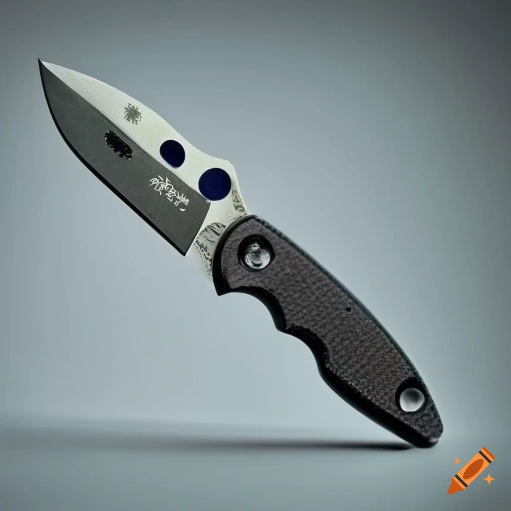 Spyderco jackknife scalpel on glass steel table in futuristic Japanese style