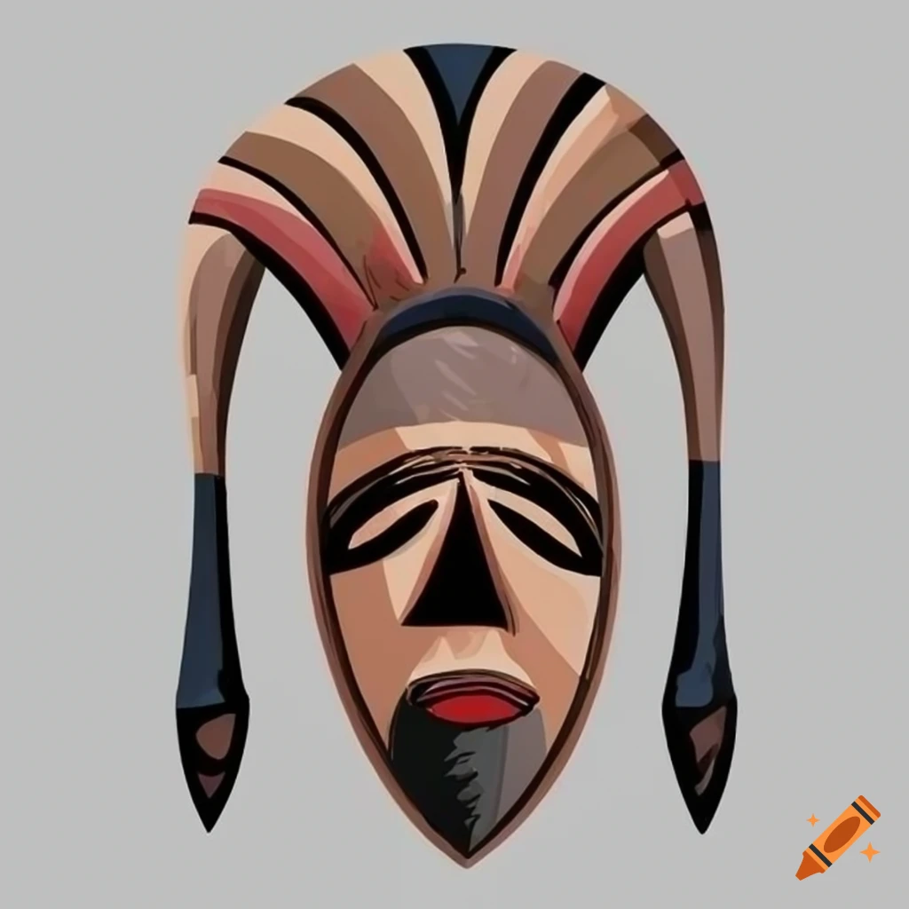African tribal mask in cartoon art style