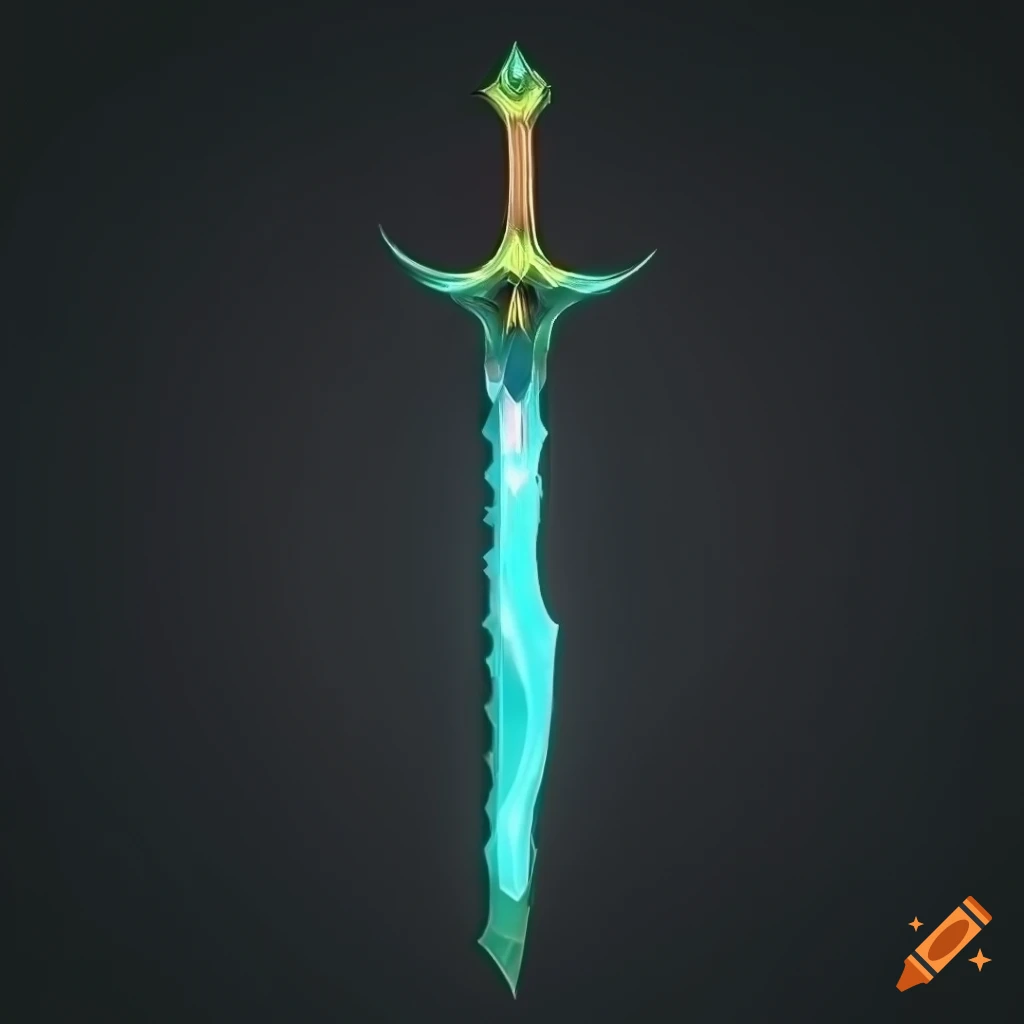 Mythic straight elite sword weapon with vertical symmetry on a black background