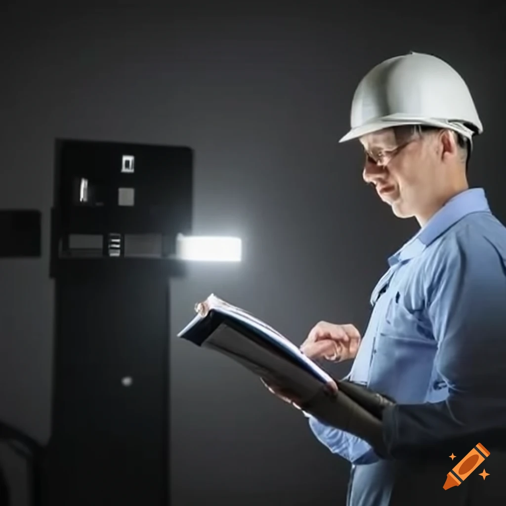 Human reading a book on maintenance of an airplane
