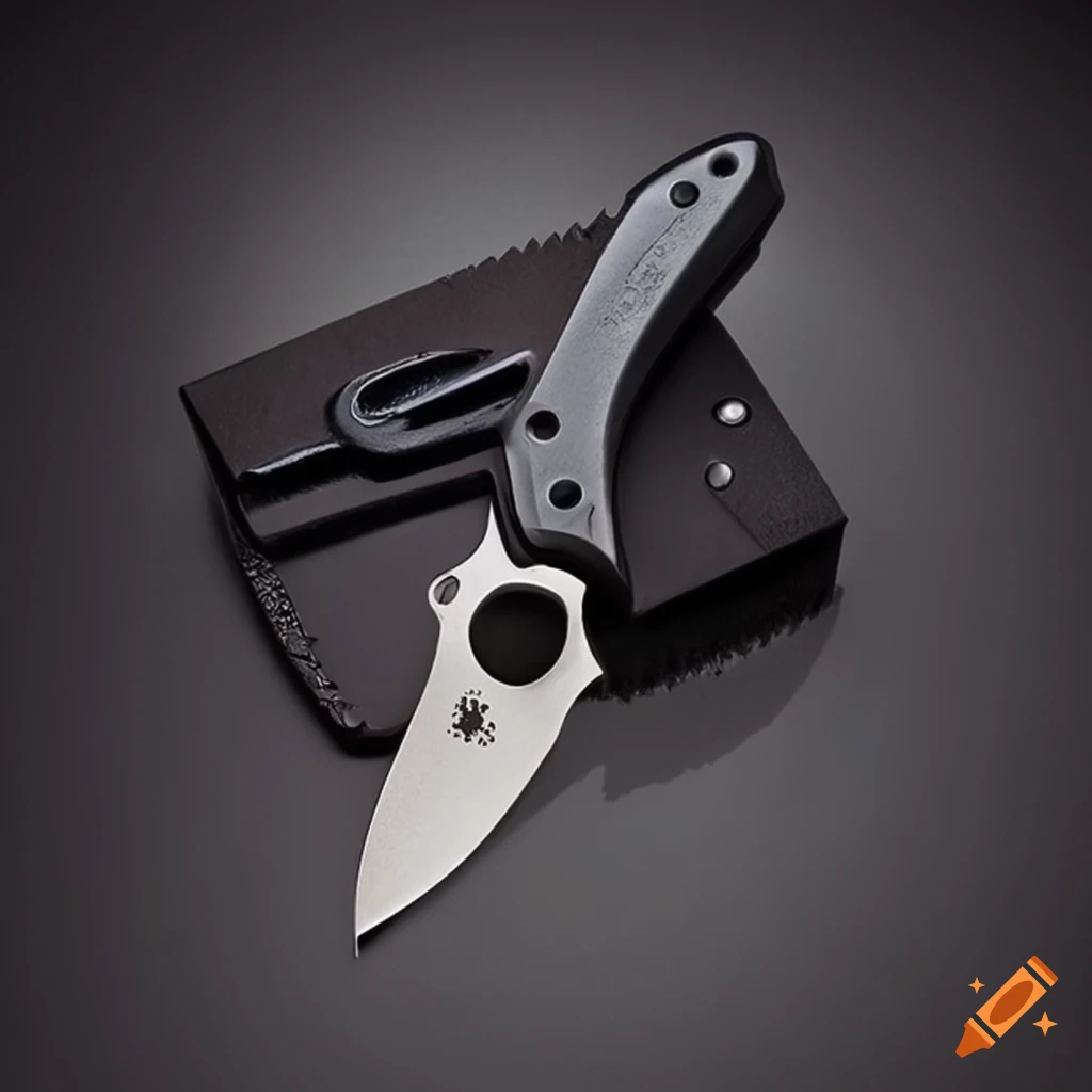 Spyderco jackknife scalpel on glass steel table in futuristic Japanese style