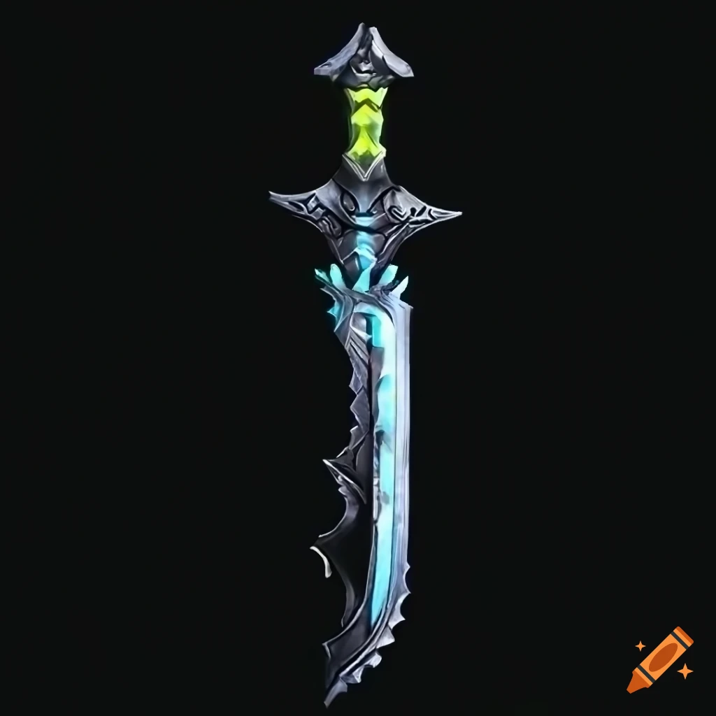 Mythic straight elite sword weapon on black background with vertical symmetry