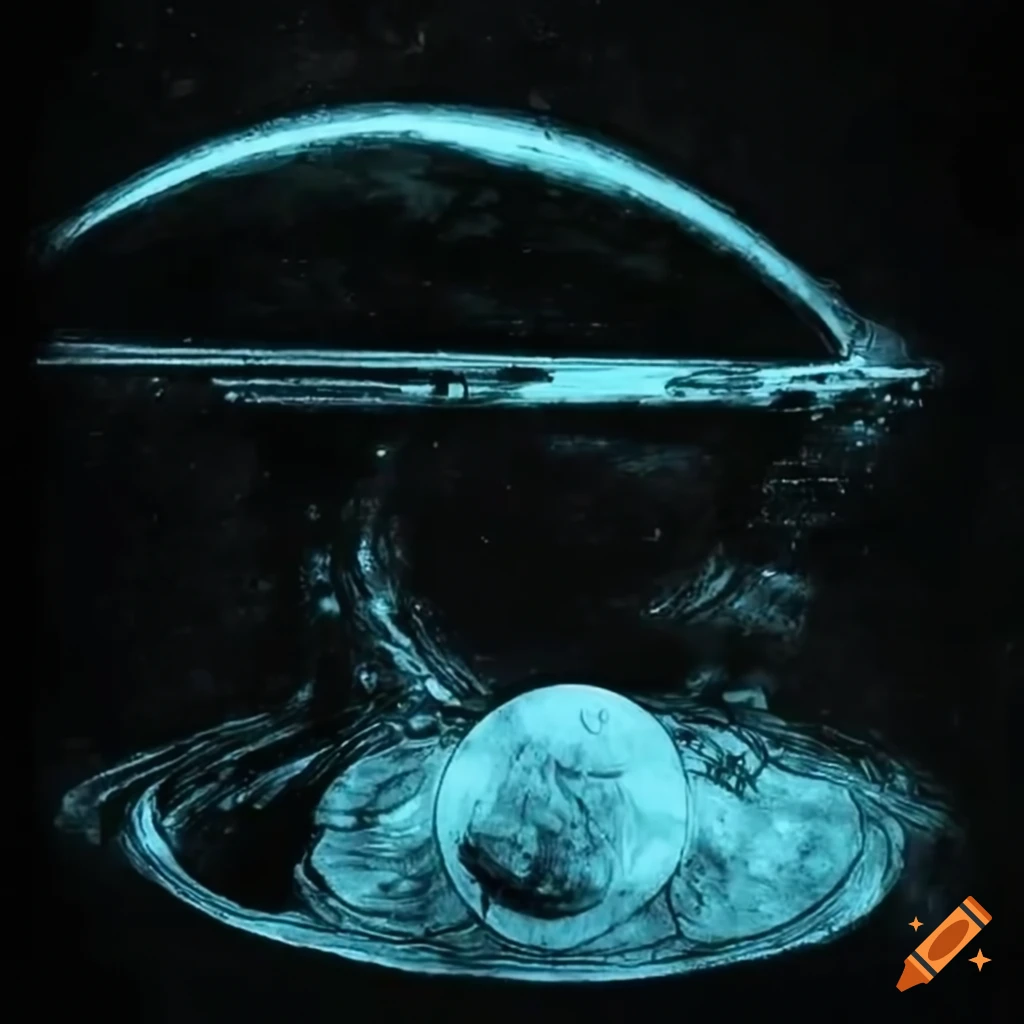 Shimmering high-tech space platform in black ink with white and light cyan colors