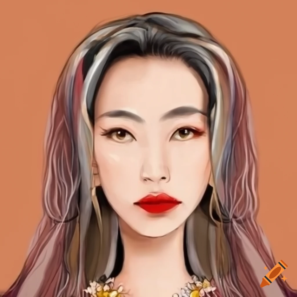 Elegant asian woman with platinum blonde hair and metallic blouse