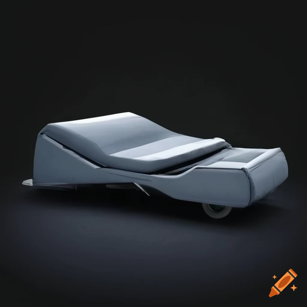 Futuristic fully-reclining medical bed in dark grey colors
