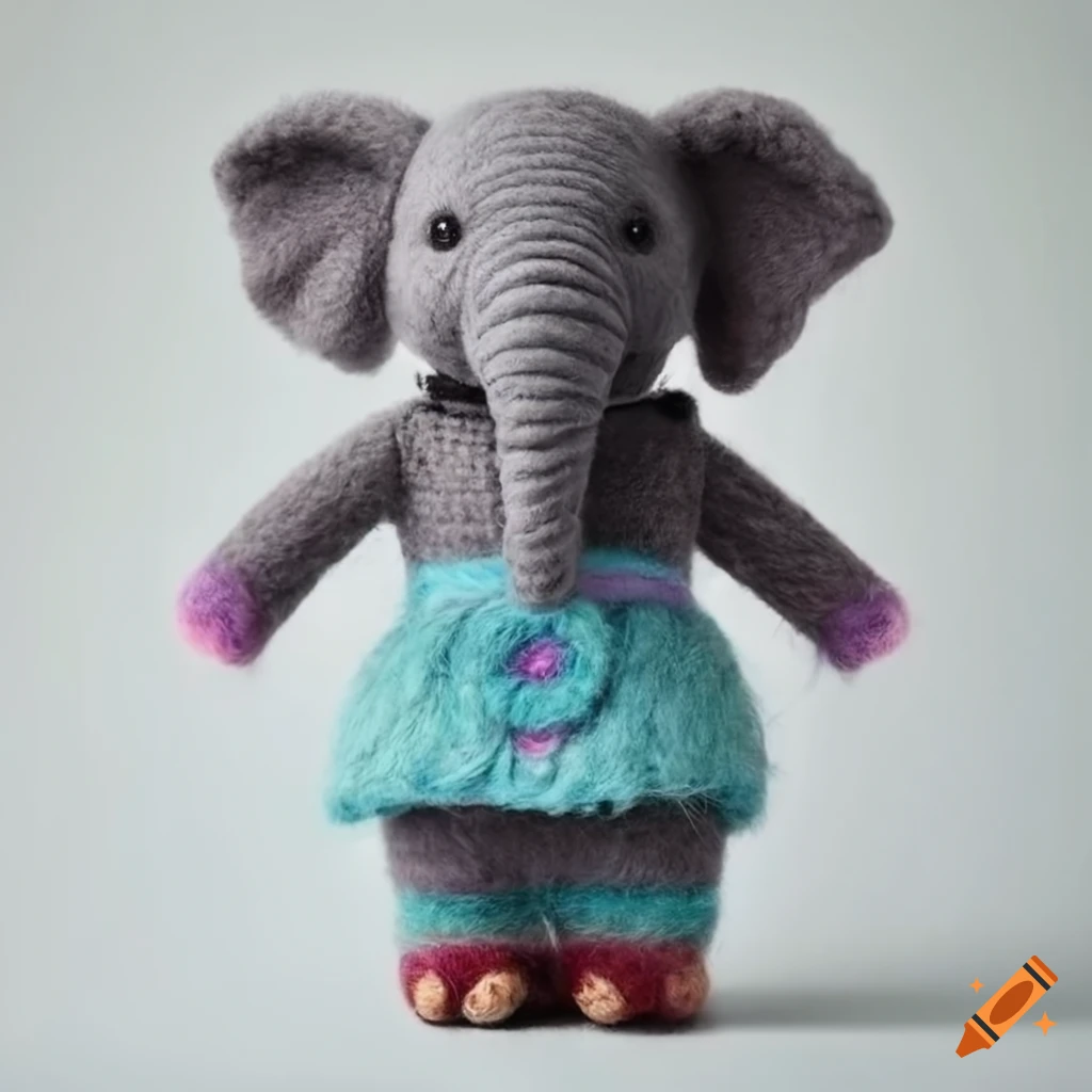 Felted wool elephant with outfit