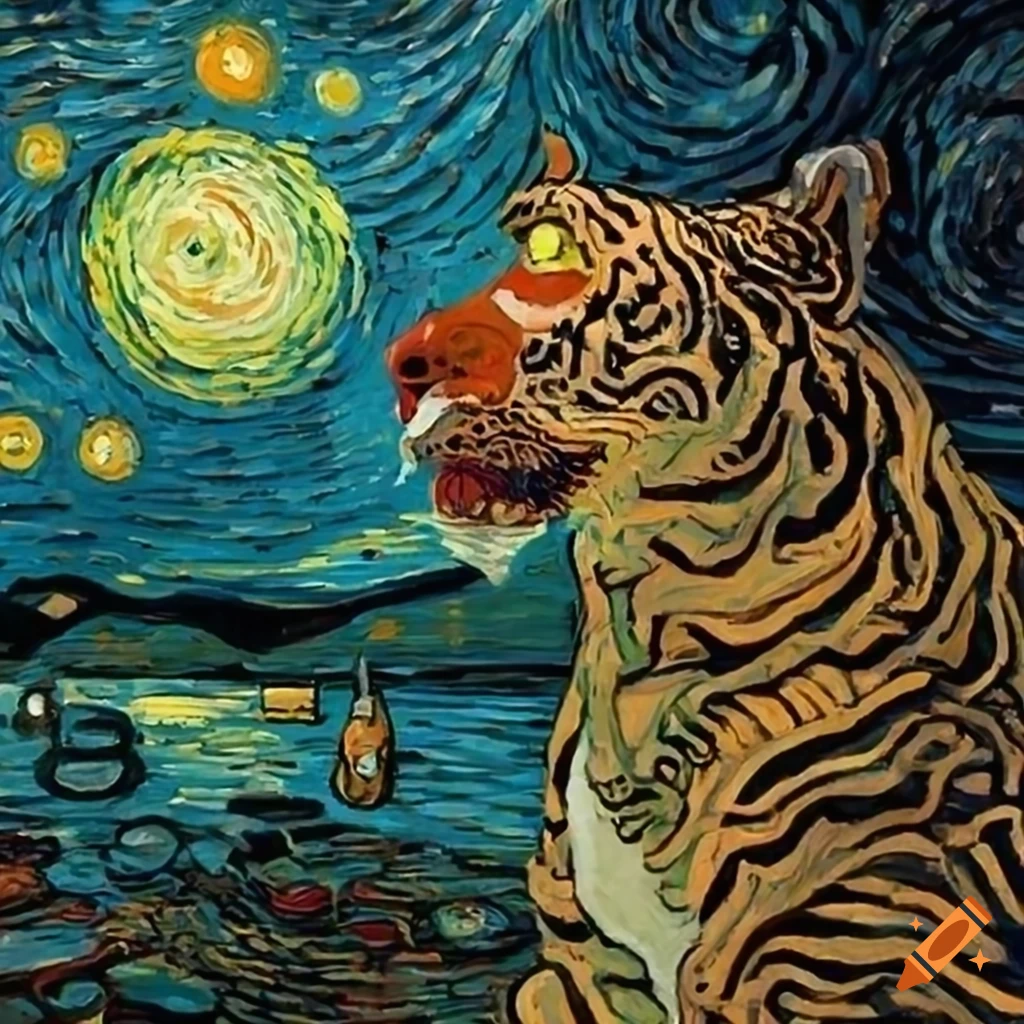 Onça devouring the universe in the style of Van Gogh