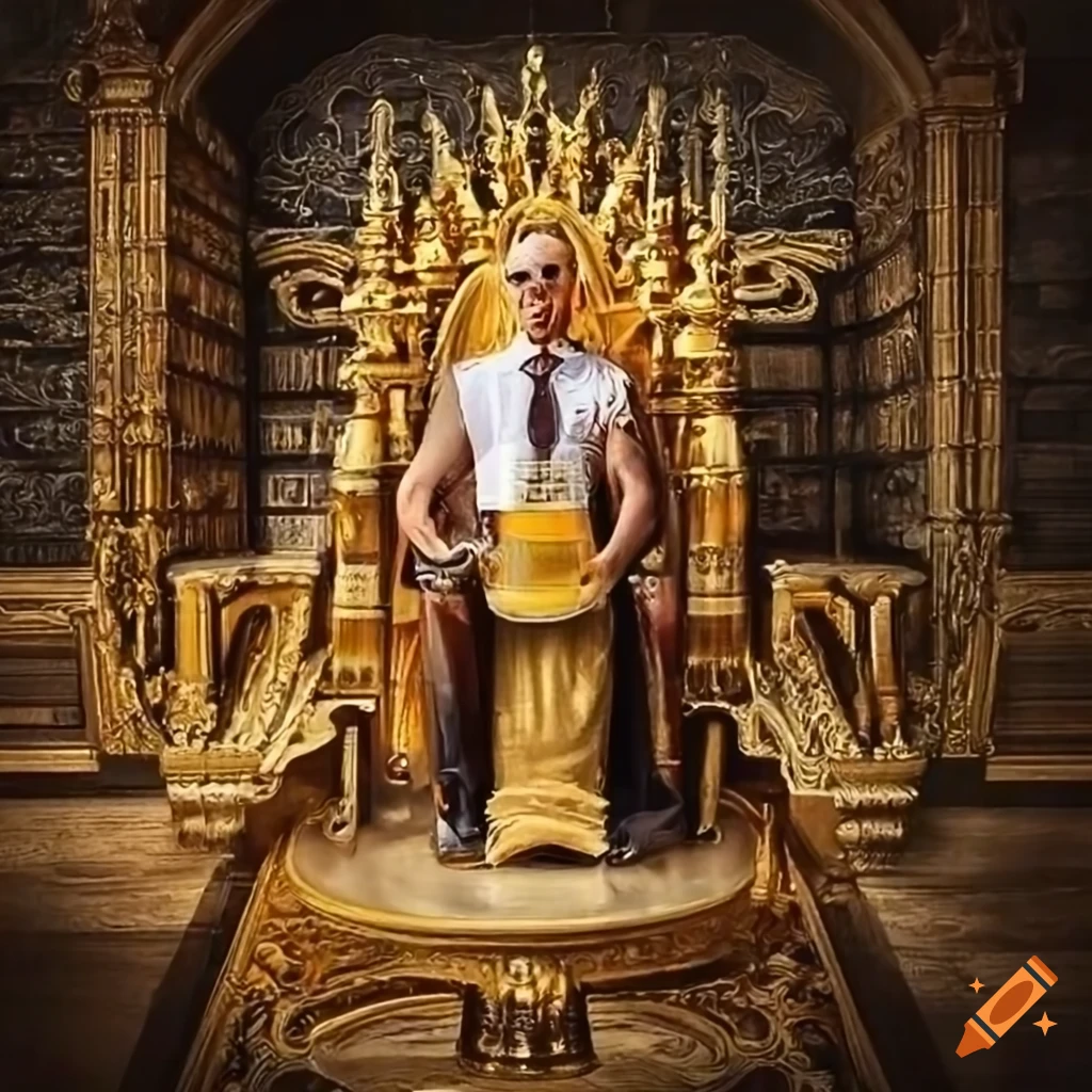 Royal Beer depicted as a king drinking ale on a throne