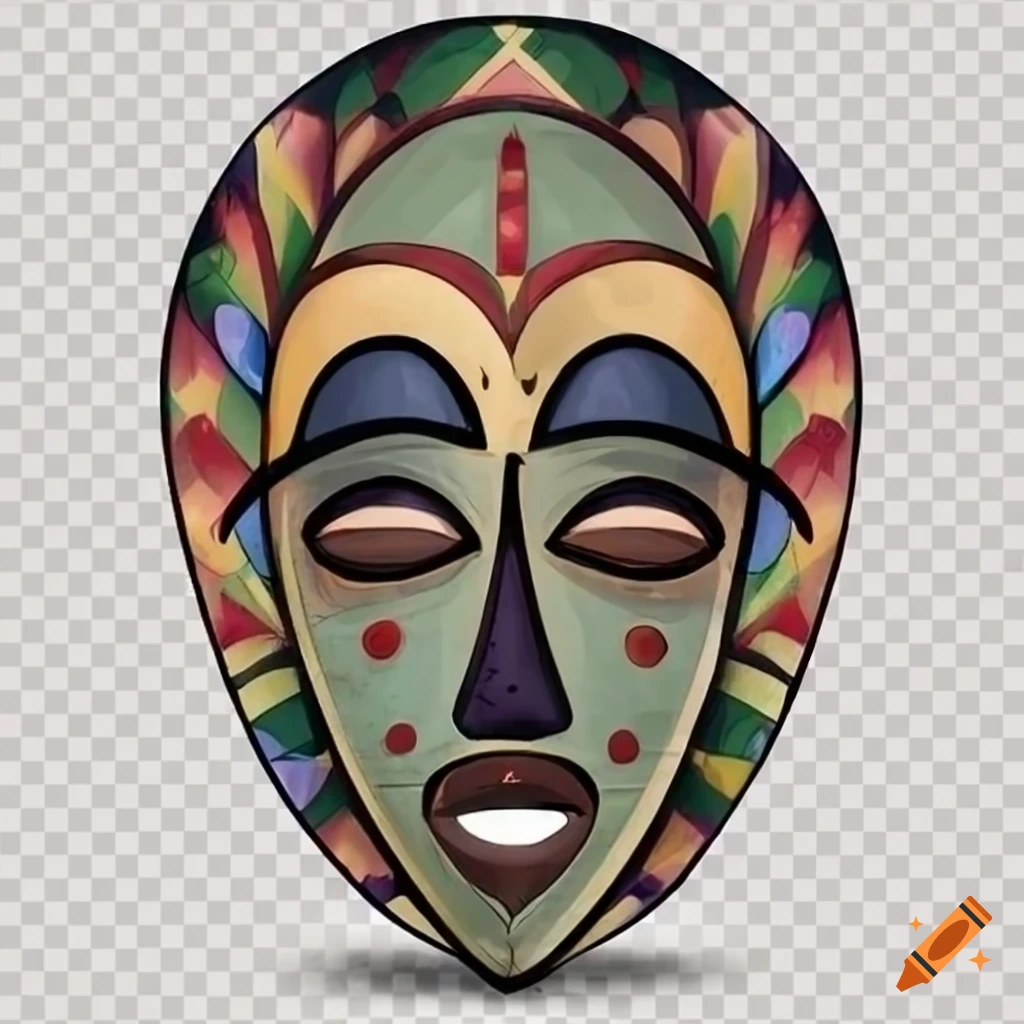 African tribal mask in cartoon style