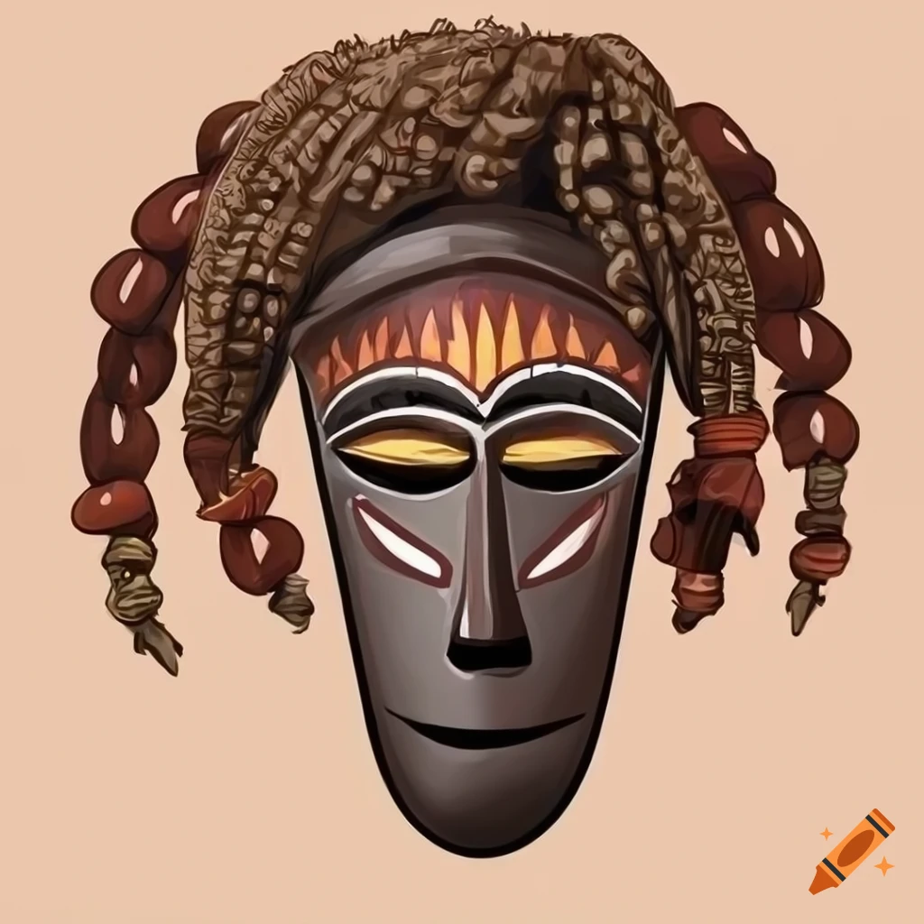 African tribal mask in cartoon style