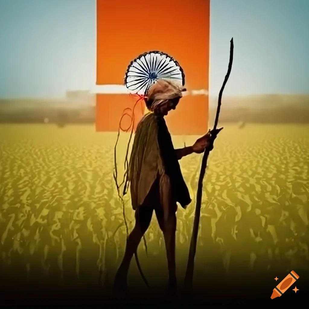 Indian farmer poster with tricolor background depicting harsh realities