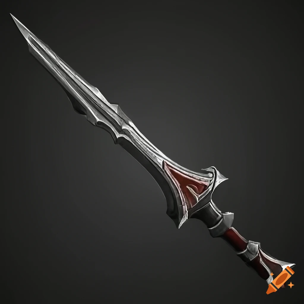 Mythic straight elite sword weapon with vertical symmetry on a black background