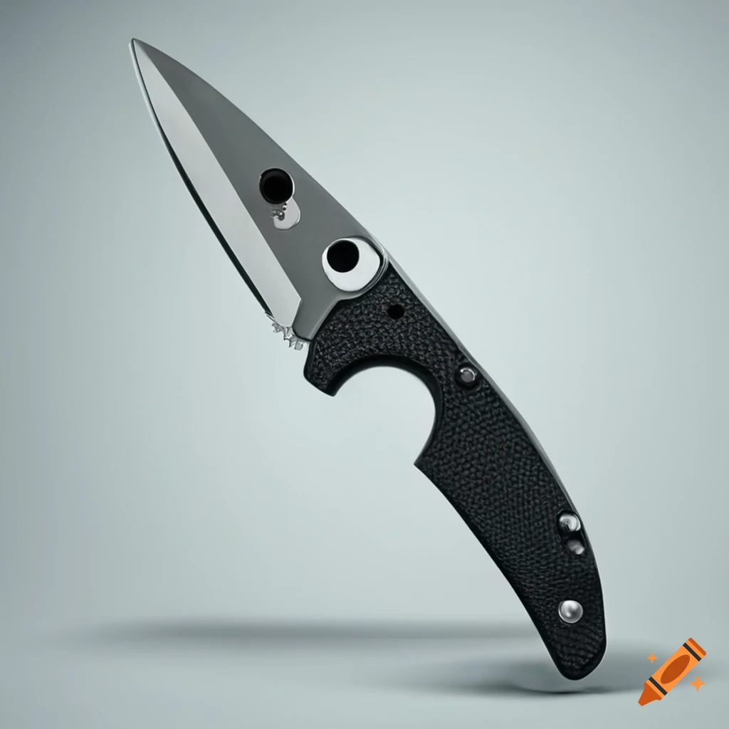 Spyderco jackknife scalpel on a dark glass steel table in a futuristic Japan style