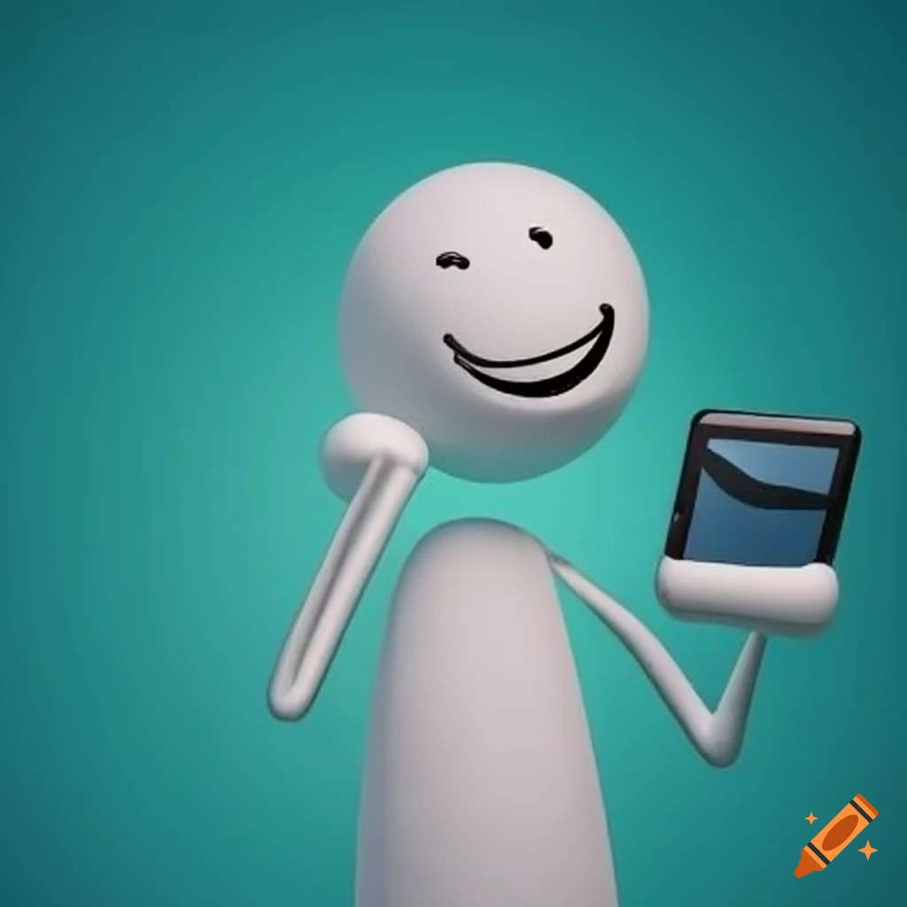 Smiling stick figure holding a phone