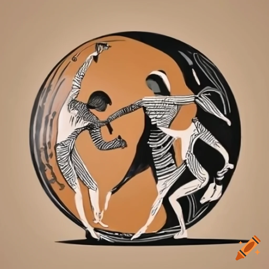 Dance inspired by ancient Greek pottery with ochre, black, and white tones