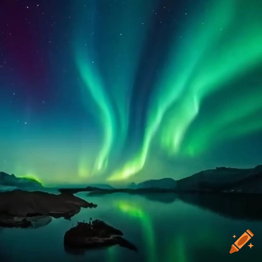 Aurora clash creating wave shapes over the mountains