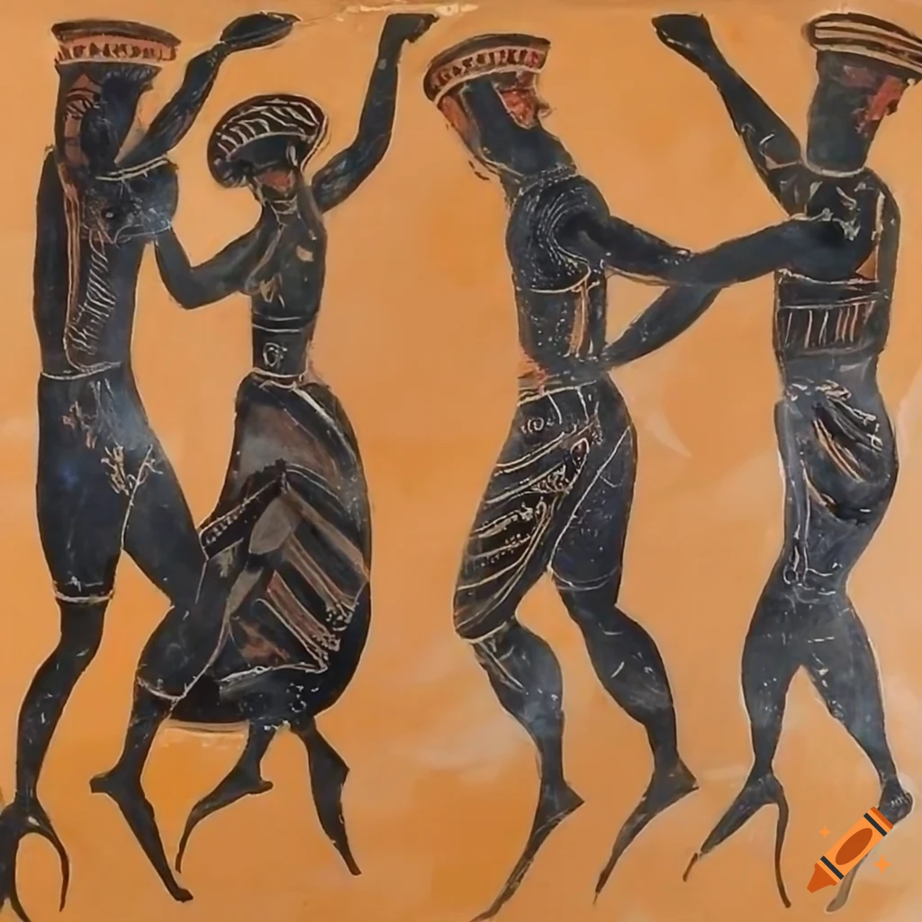Dance inspired by ancient Greek pottery with ochre, black, and white tones