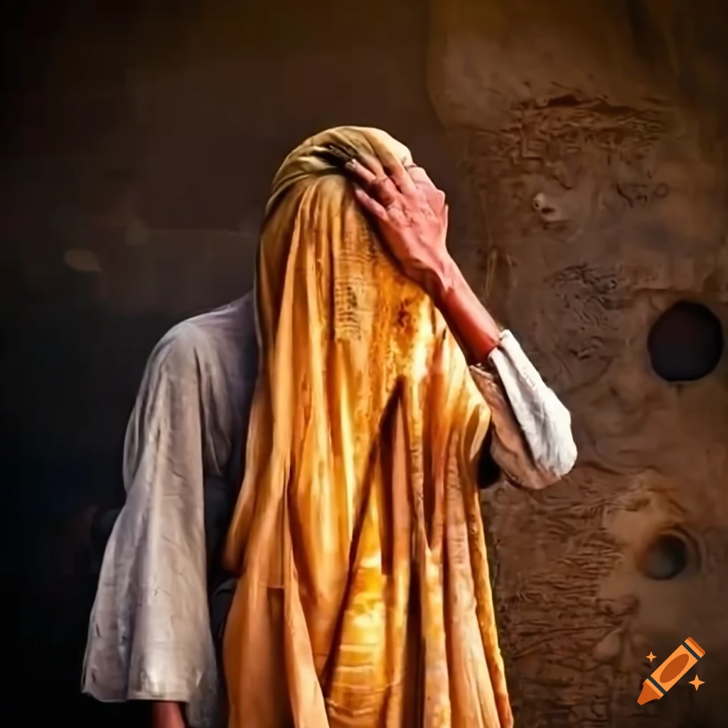 Young Indian village man walking with covered face