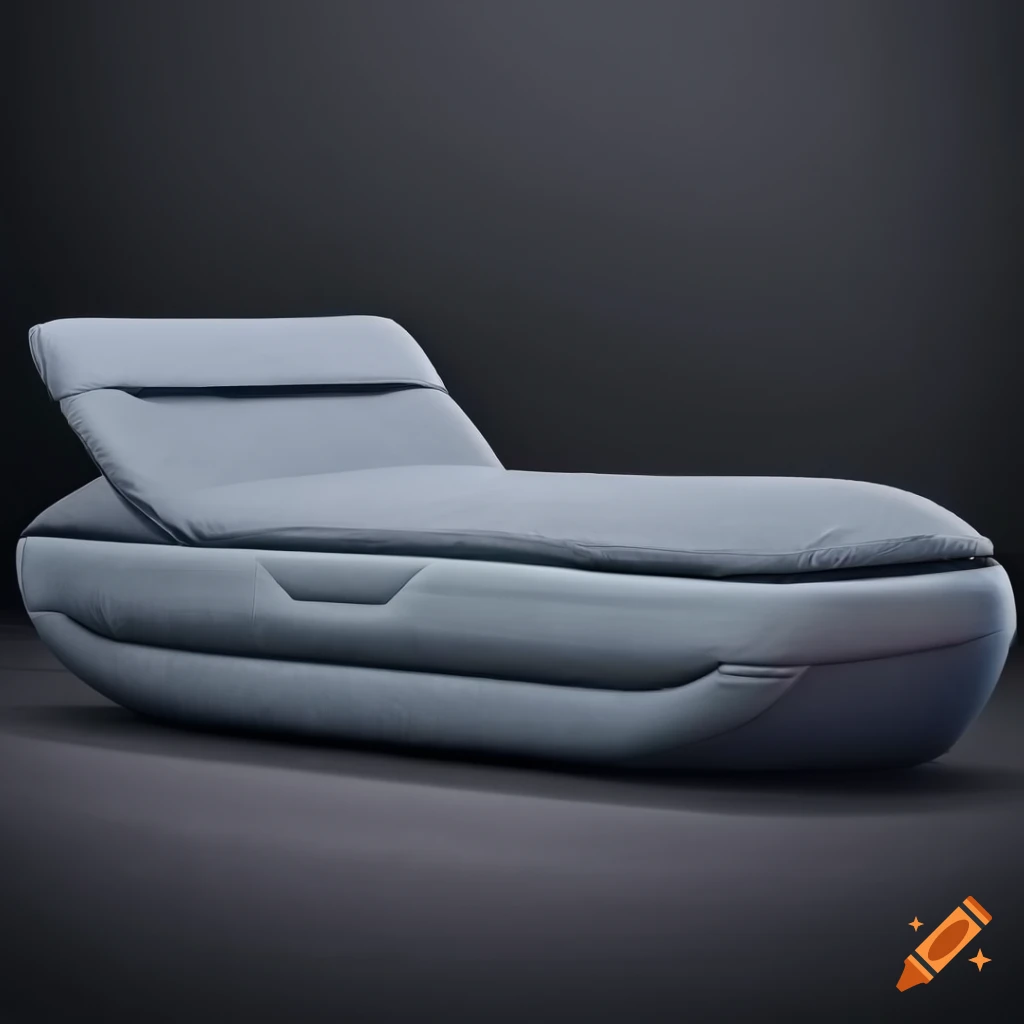 Futuristic fully-reclining medical bed in dark grey colors