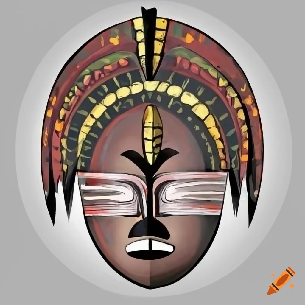 African tribal mask in cartoon style