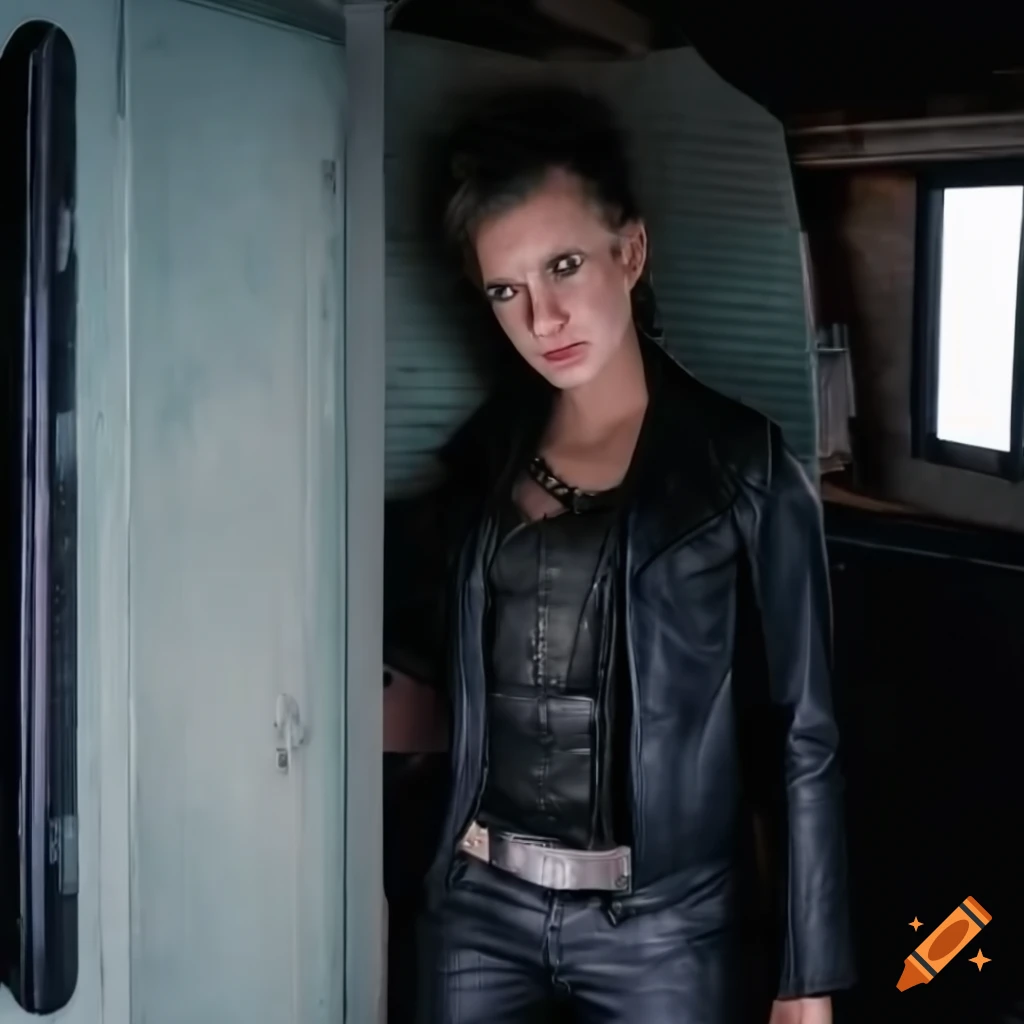 English punk-rocker woman with mohawk hairstyle in black leather outfit ...