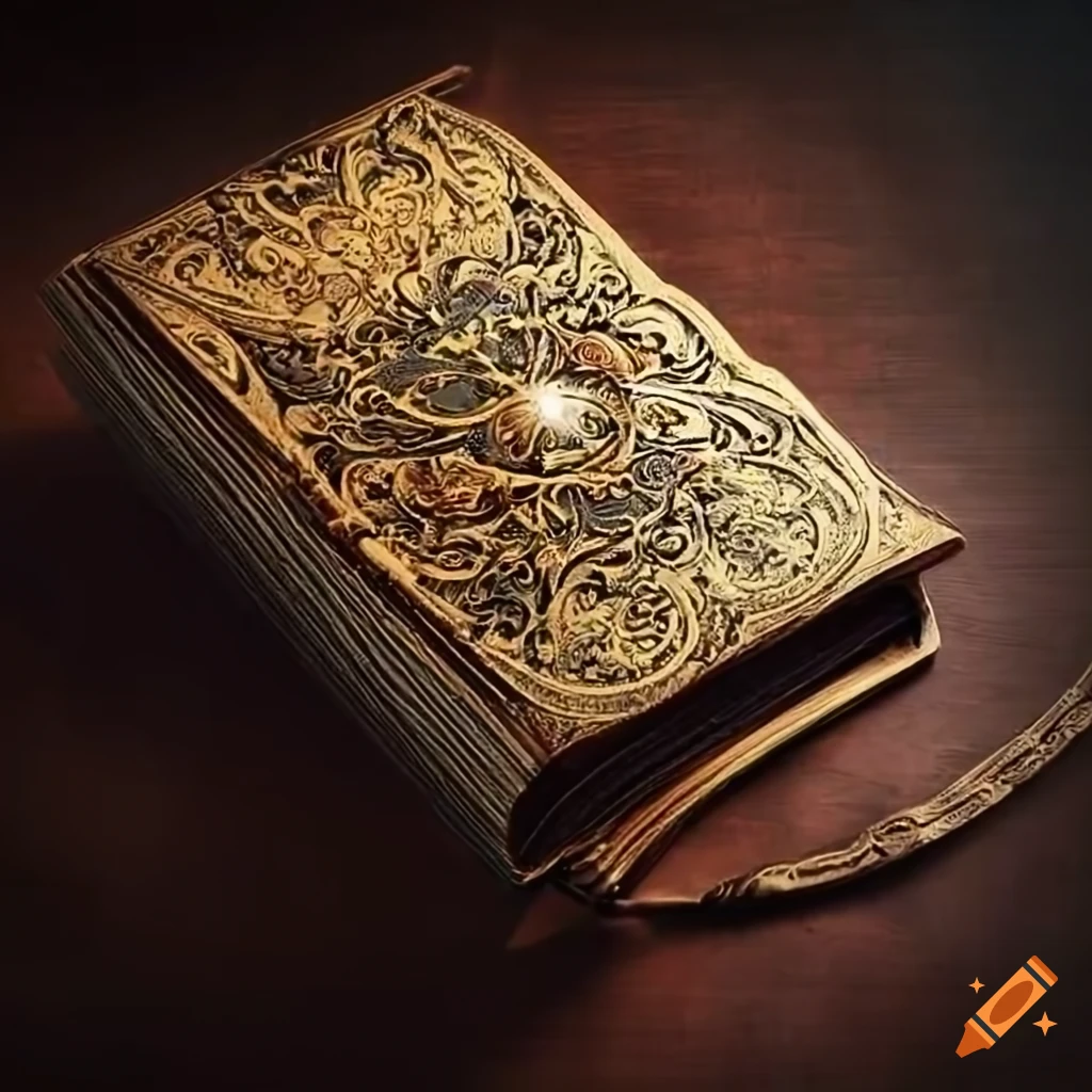 Mystical antique book with ornate designs on its cover
