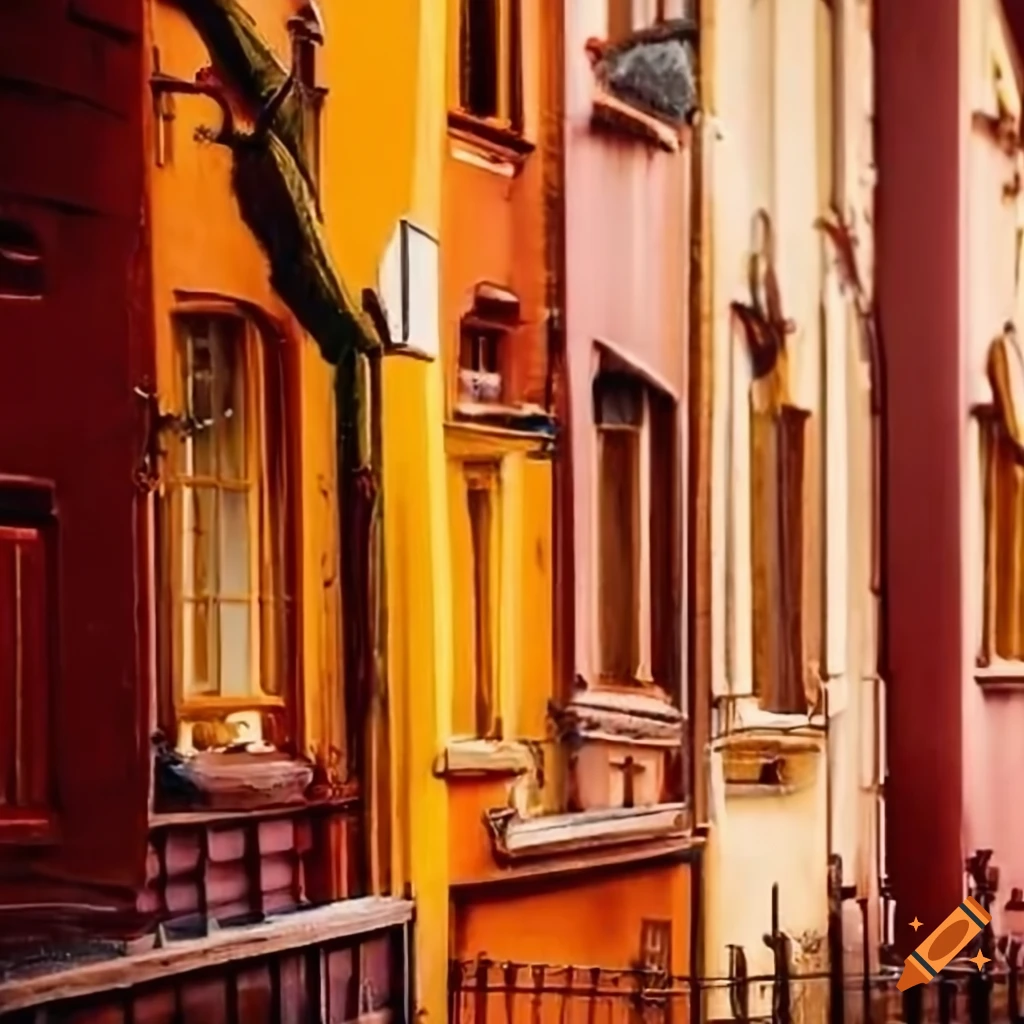Folk style cityscape row houses with a kindergarten