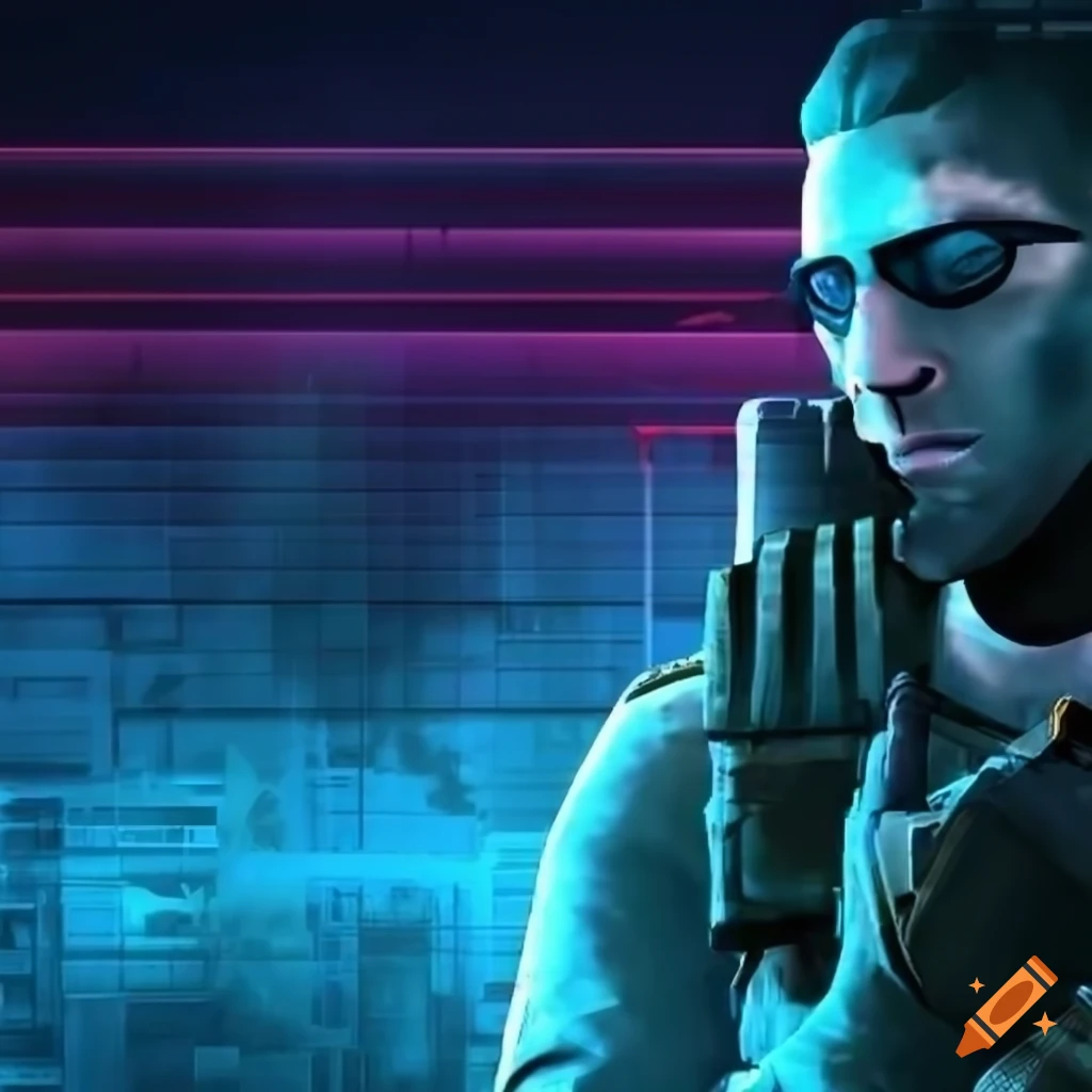 Counter Strike characters with modern technology in a neon background