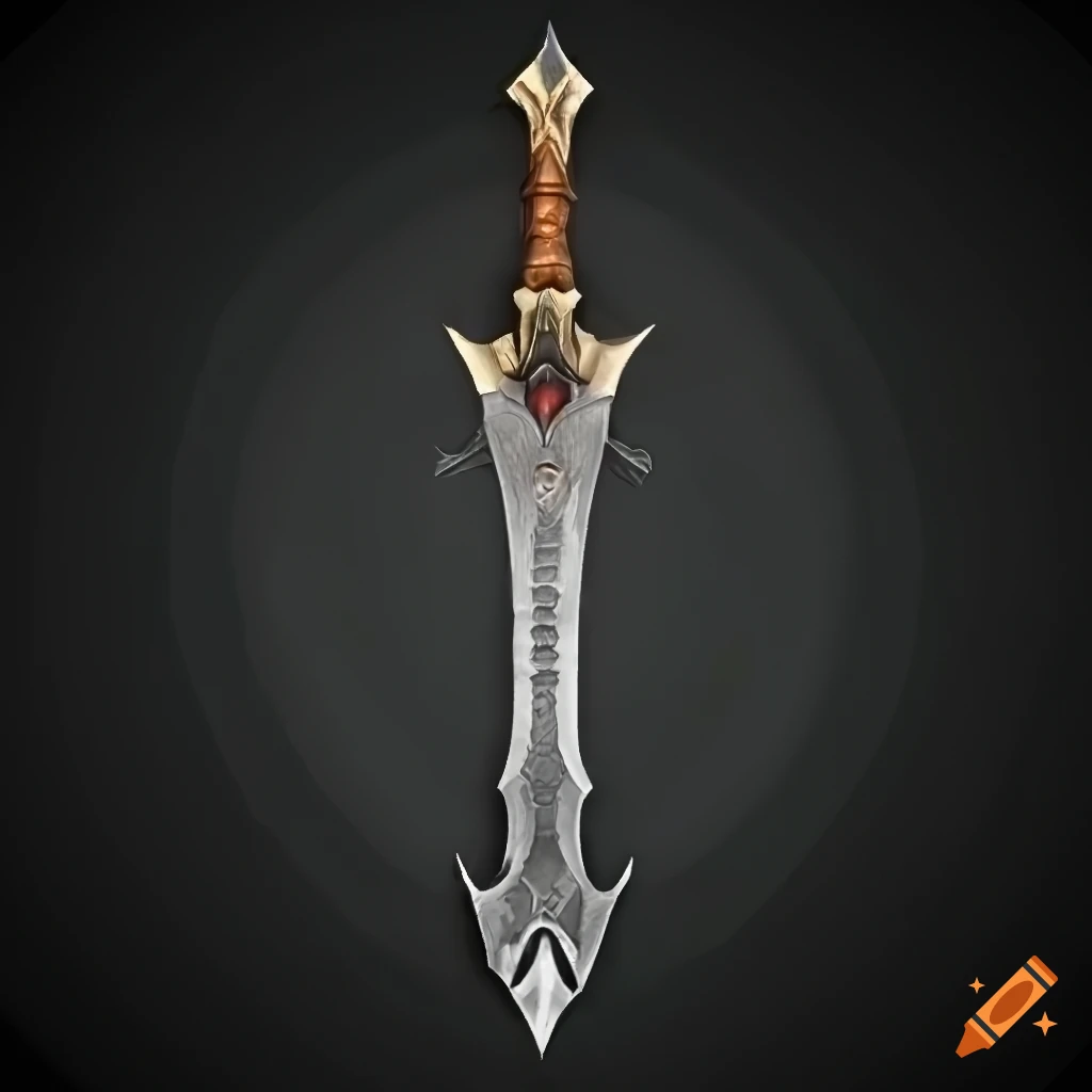 Mythic straight elite sword weapon with vertical symmetry on black background