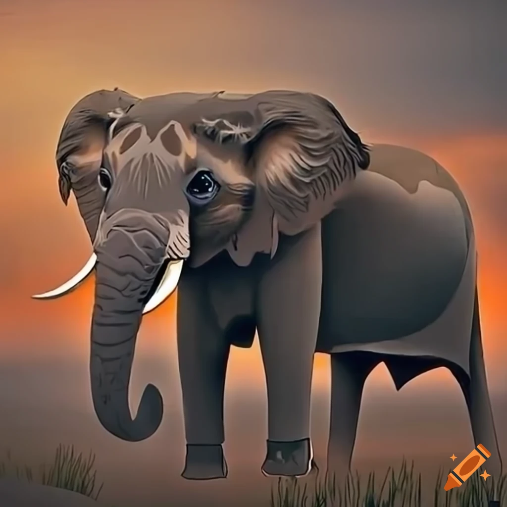 Geanimeerde olifant loopt door een bos