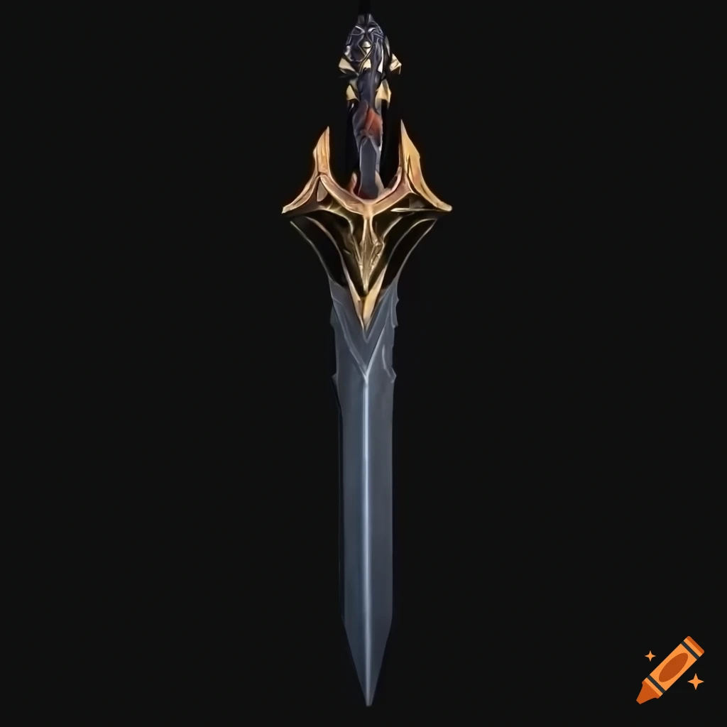 Mythic straight elite sword weapon on black background with vertical symmetry